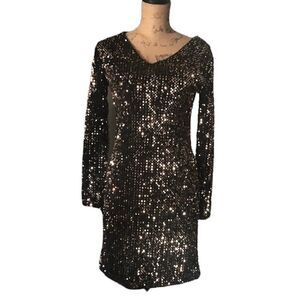 Flashy Black&Gold Sequined Cocktail Dress